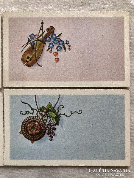 4 db   Antik  grafikus mini képeslap, üdvözlőlap  -  postatiszta