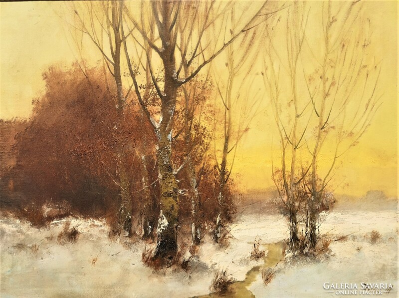 115x90cm !! Zeller Mihály (1859 - 1915) Téli erdő c. festménye Eredeti Garanciával!