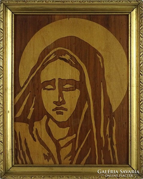 1I683 image of Mary inlaid in gilded frame 26 x 20.5 Cm
