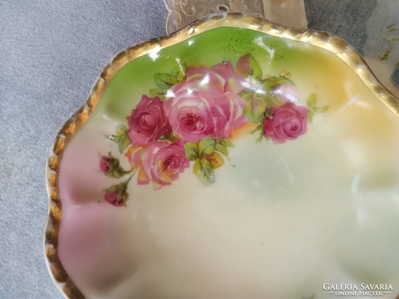 Szépséges, antik pink/rózsaszín rózsás porcelán tálka