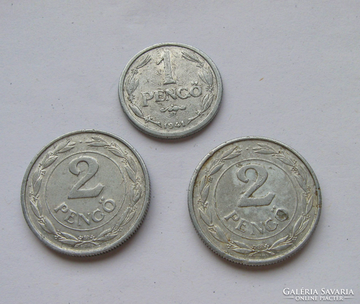 3 db-os Pengő Lot  - 1941 - 1 & 2 Pengő,  1942 -  2 Pengő - ALU