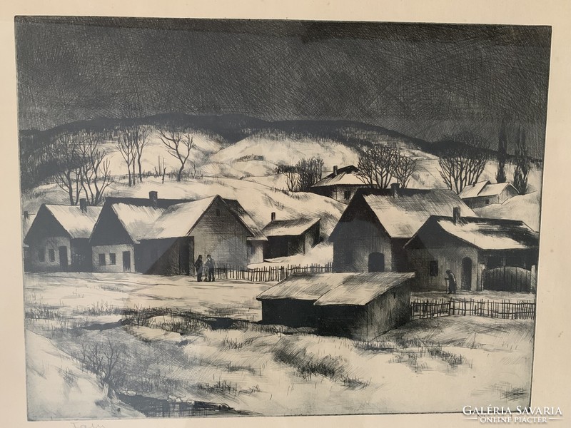 Novák lajos: village - etching