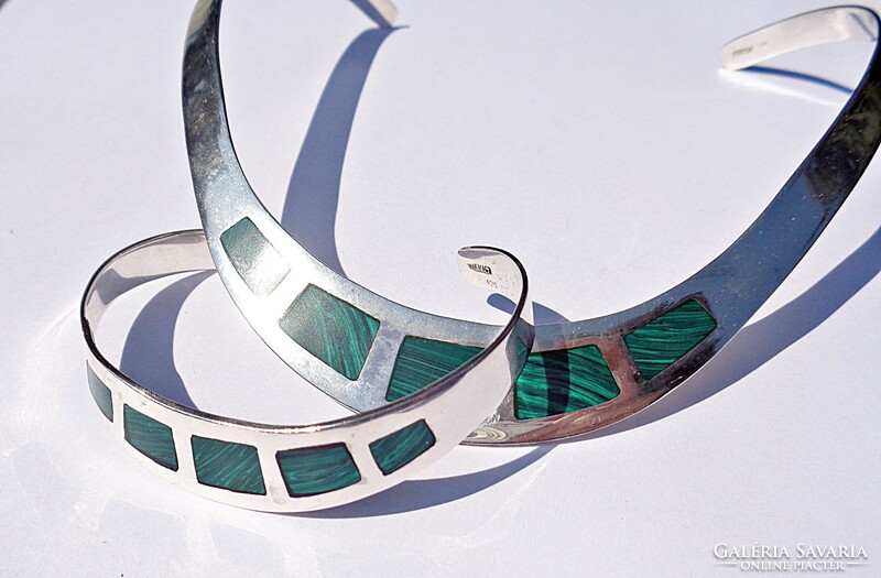 Malachite inlaid silver necklace and bracelet