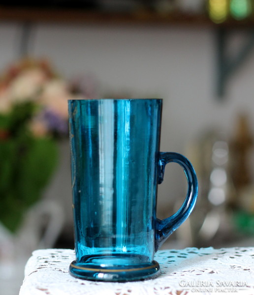 Antique blue blown glass commemorative glass