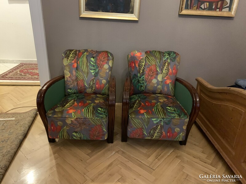 Felújított, restaurált art deco fotelek dzsungel mintás