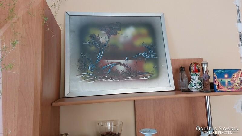 (K) Jelzett Modern  tájkép festmény 66x54 cm kerettel