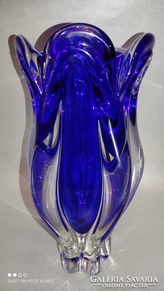 Jelzett Bohemia glass Josef Hospodka nagy méretű kristály üveg váza