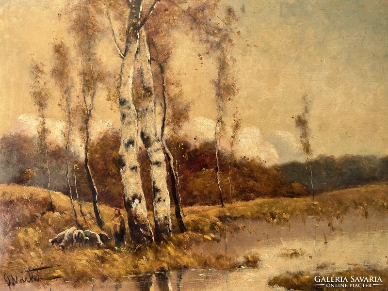 Ferenc Alberth: swampy landscape with lambs 83x103cm !!!