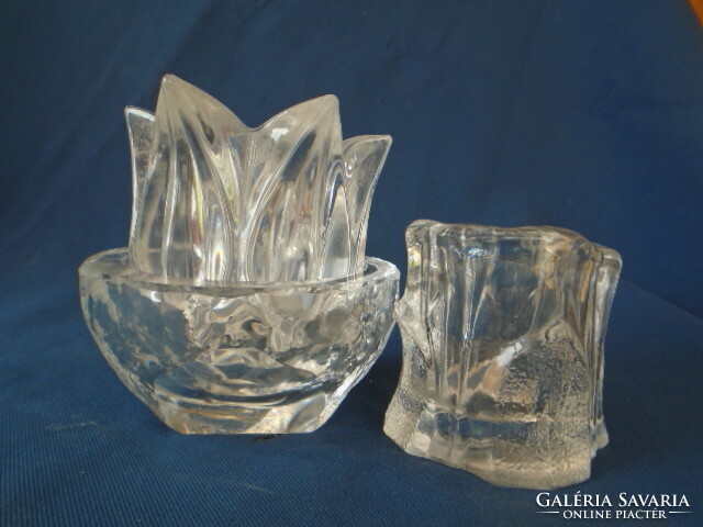 Costa Boda thick walled crystal glass with 3 candles - midcentury vintage scandinavian design objects
