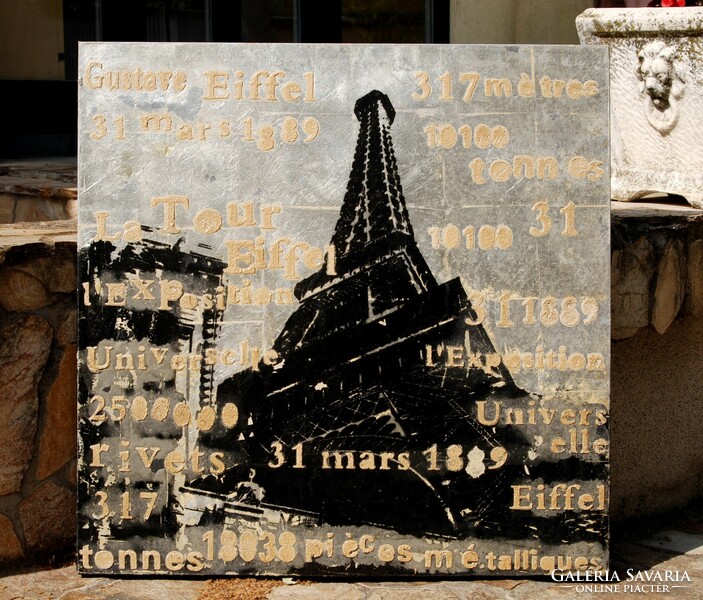 Eiffel-torony - francia feliratozású, látványos egyedi grafika, vászon alapon