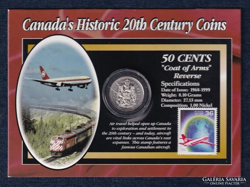 Kanada 20. századi történelme címer 50 cent 1996 + Air Canada bélyeg szett (id48146)