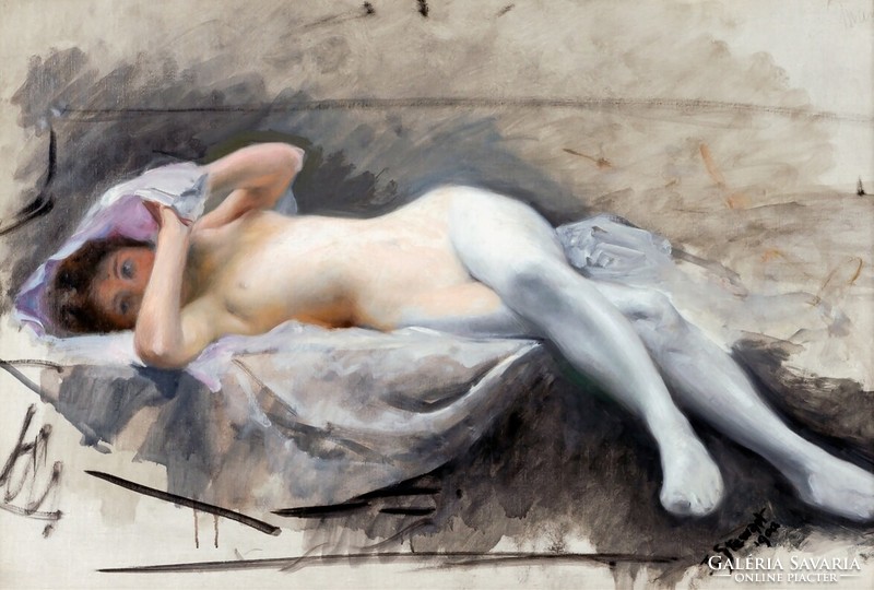 Julius stewart - lying nude - canvas reprint