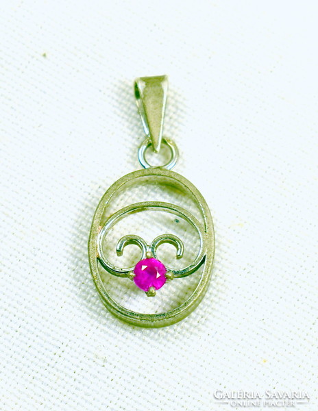Pink stone silver pendant