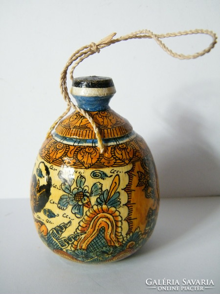 Oriental (Japanese or Chinese) painted, lacquered wooden bottle, holder