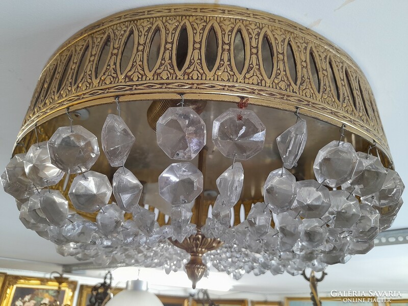 Bronze, copper 3 burning crystal basket chandelier, ceiling lamp.