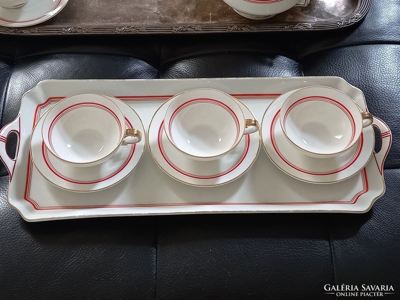 H&C, Haas & Czjzek, art deco csokoládés/kávés porcelán készlet tálcával süteményes tányérokkal