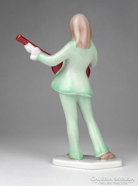 1I743 Jelzett ritka Aquincumi porcelán gitározó lány figura 16 cm