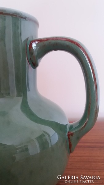 Old town majolica pitcher with green vintage spout 19 cm