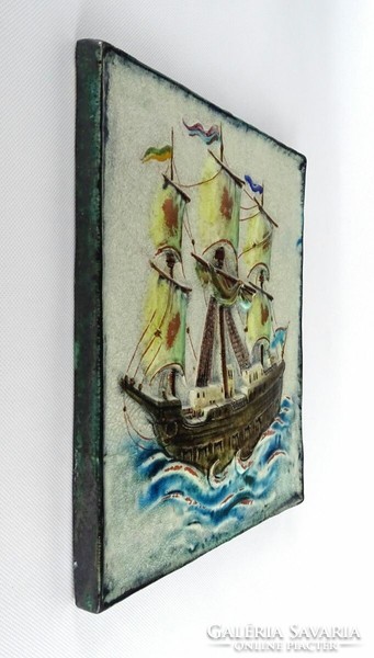 1I029 old marked karlsruhe frigate wall ceramic 32 x 30.5 Cm