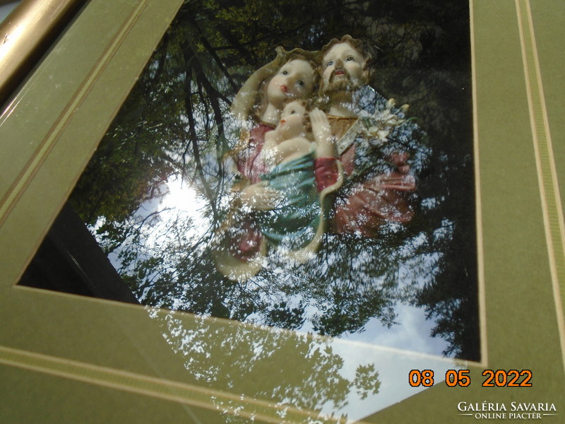 Unique work of art of the Holy Family porcelain relief in a shadow box, home altar