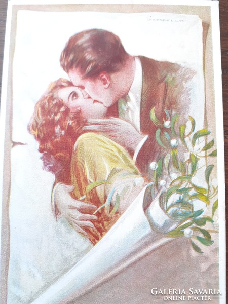 Old postcard 1923 tito corbella artist drawing couple in love art deco postcard