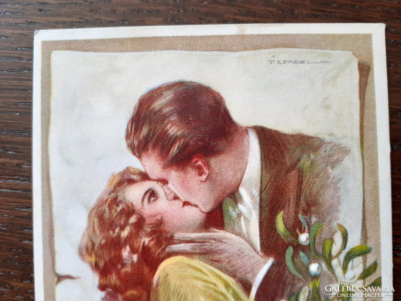 Old postcard 1923 tito corbella artist drawing couple in love art deco postcard