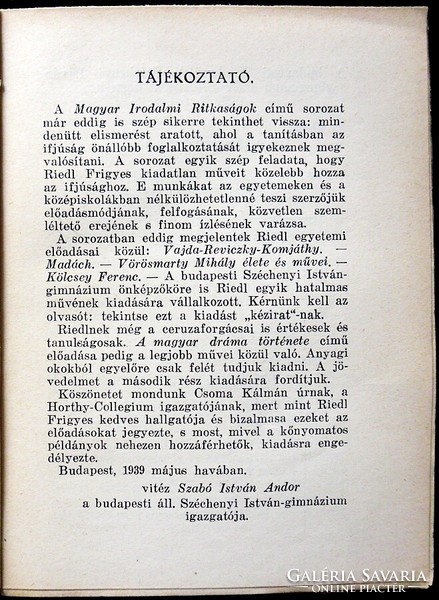 Riedl Frigyes: A magyar dráma története 1. [1939]