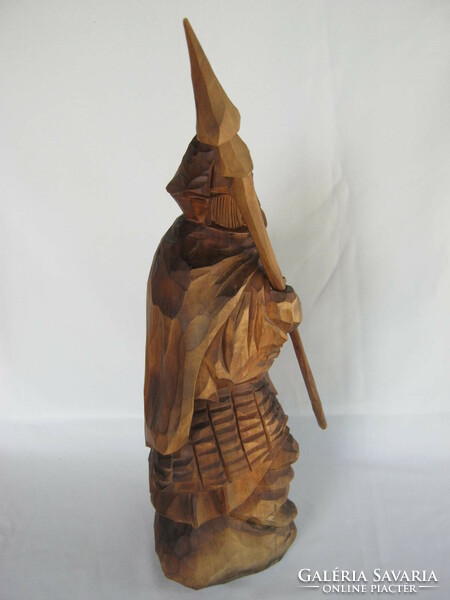 Viking warrior with spear and ax carved wooden statue handmade wood carving