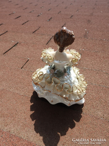 Alba iulia / julia coral hand made porcelain ballerina in lacy dress with bouquet of roses