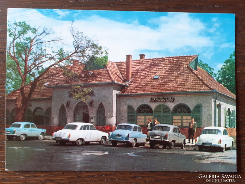 Old postcard Balatonszárszó old walnut restaurant vintage cars photo postcard
