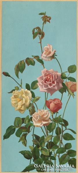 George Lambdin - Rózsák és fukszia - vászon reprint