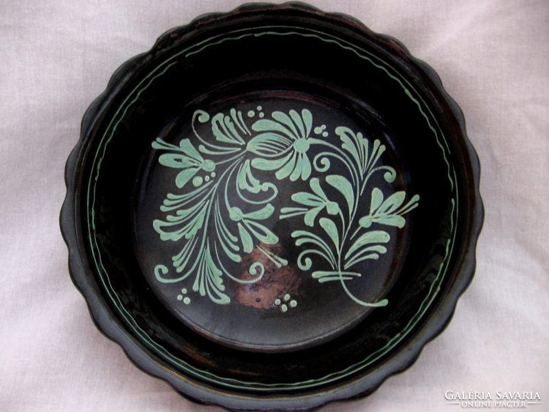 Black and green hmv marked ceramic wall bowl fs