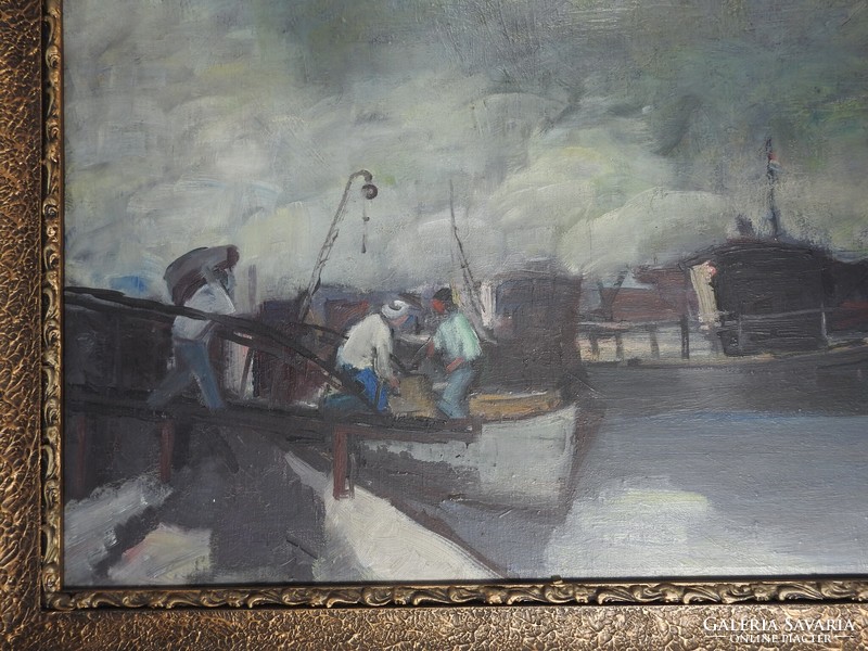 Unknown artist - sailors - in the original frame of a huge antique oil / canvas painting