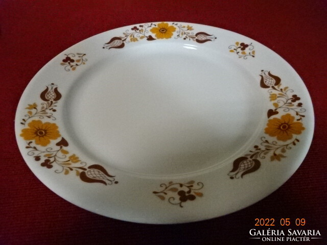 Lowland porcelain small plate with brown and yellow folk motif. He has! Jókai.