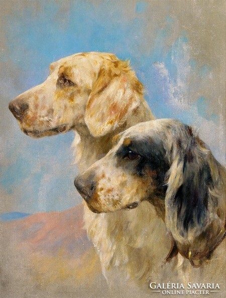 A. Wardle Szetterek 19. sz olajfestmény reprint nyomata, foltos angol szetter pár portré kutya kép