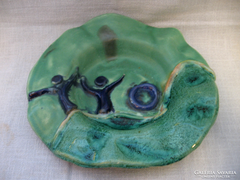 Studio ceramic bowl, bathing couple in the waves