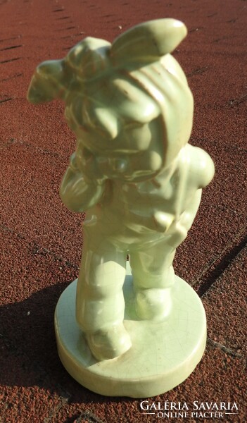 Little girl with toothache - antique marked glazed ceramic xix. Century