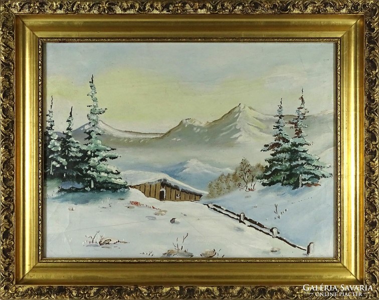 1I788 XX. századi festő : Tátrai téli táj menedékházzal