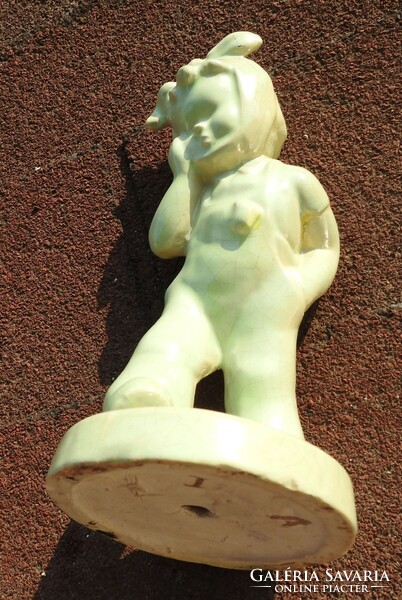 Fogfájós kislány - antik jelzett mázas kerámia XIX. század