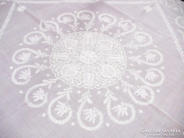 Pastel pink batik embroidered tablecloth antique