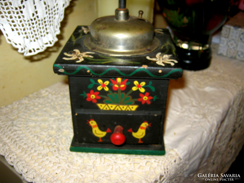 Coffee grinder painted wood with a folk motif