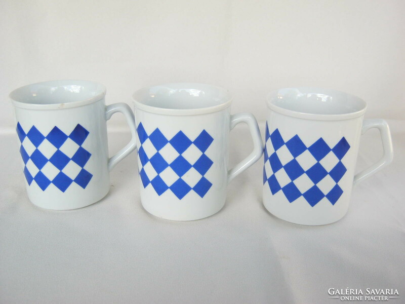 3 Zsolnay porcelain retro blue checkered mugs