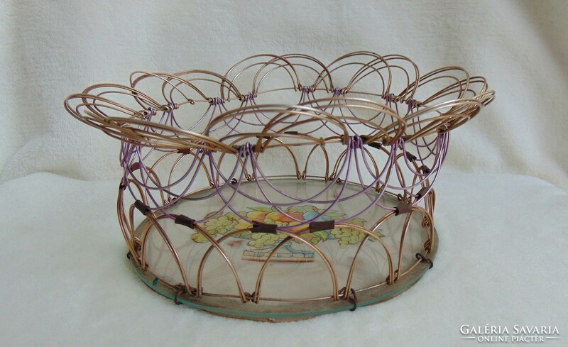 Antique folding wicker metal fruit basket