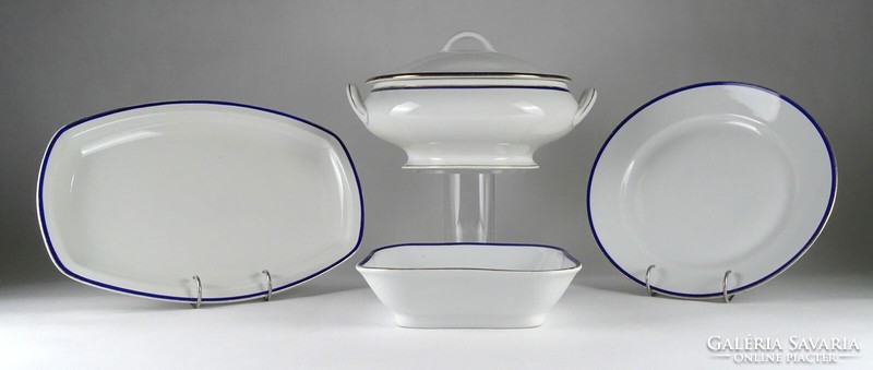 1I858 old blue bordered zolnay porcelain set