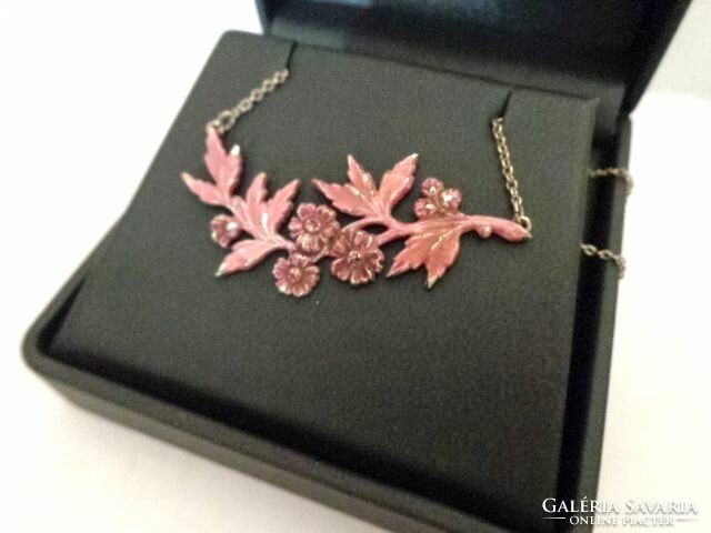 Retro pink enamel flower pattern necklace 70-80 years