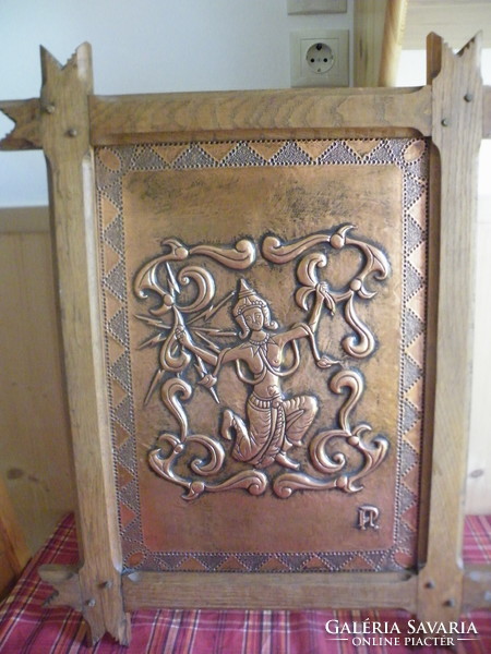 Old marked, very beautiful, red copper relief, large, beautiful frame