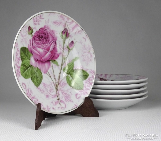 1I878 Jelzett rózsás porcelán tányér készlet 6 darab