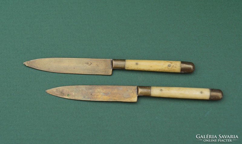 Antique Austrian monarchial bone-handled copper knife 2 pieces marked together