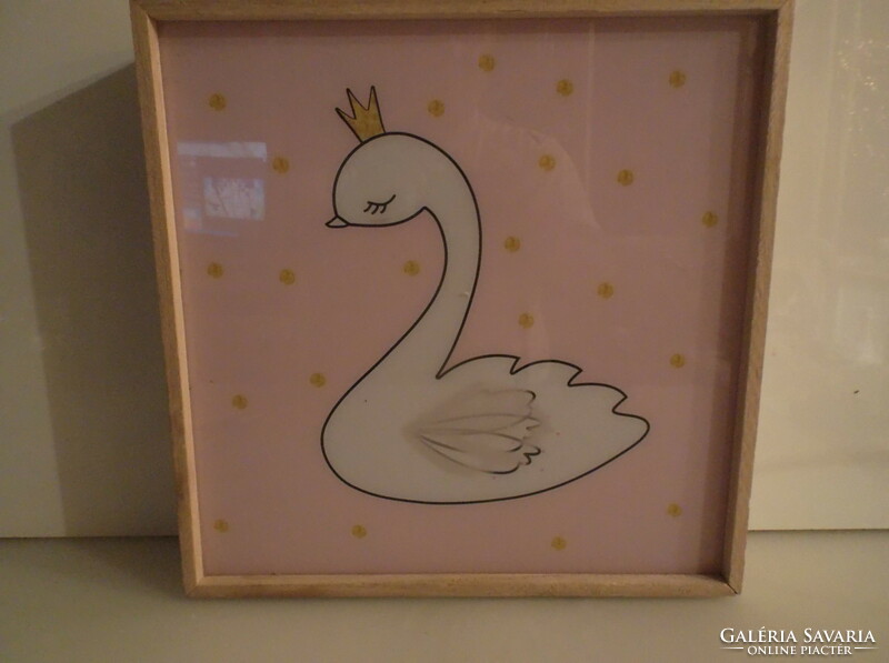 Wall decoration - illuminated - 31 x 31 x 7 cm - swan - works with micro batteries - perfect