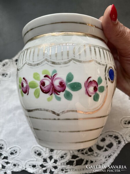 Old porcelain rosy jar Bieder large comma mug, silk